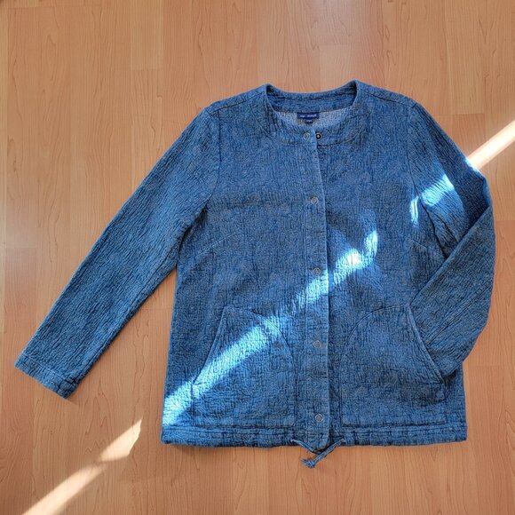 J.Jill Indigo Cinch Hem Textured Cotton Snap Front Jacket with Pockets - S - Picture 8 of 10
